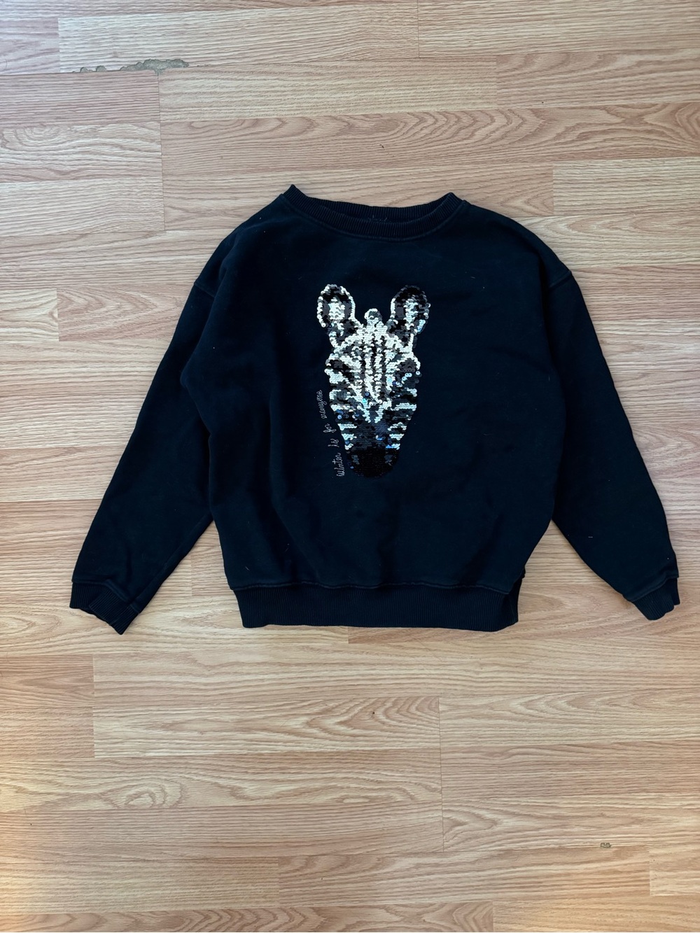 Black Sequin Zebra Crewneck Sweater - Zara Kids
